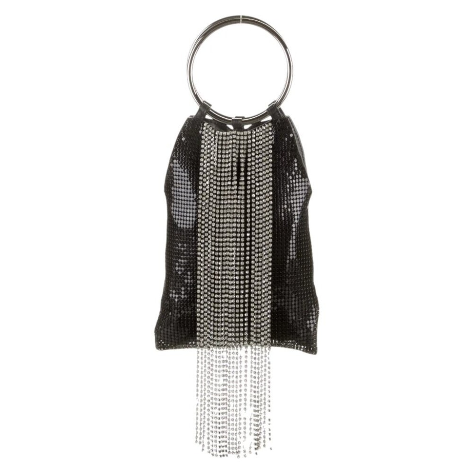 New Whiting & Davis Black Cascade Crystal Fringe Mesh Bracelet Bag W/Tags
